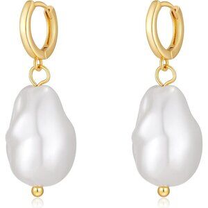 Women's White Huggie Pearl Dangle Earrings Wedding Jewelry Bridesmaid Gifts